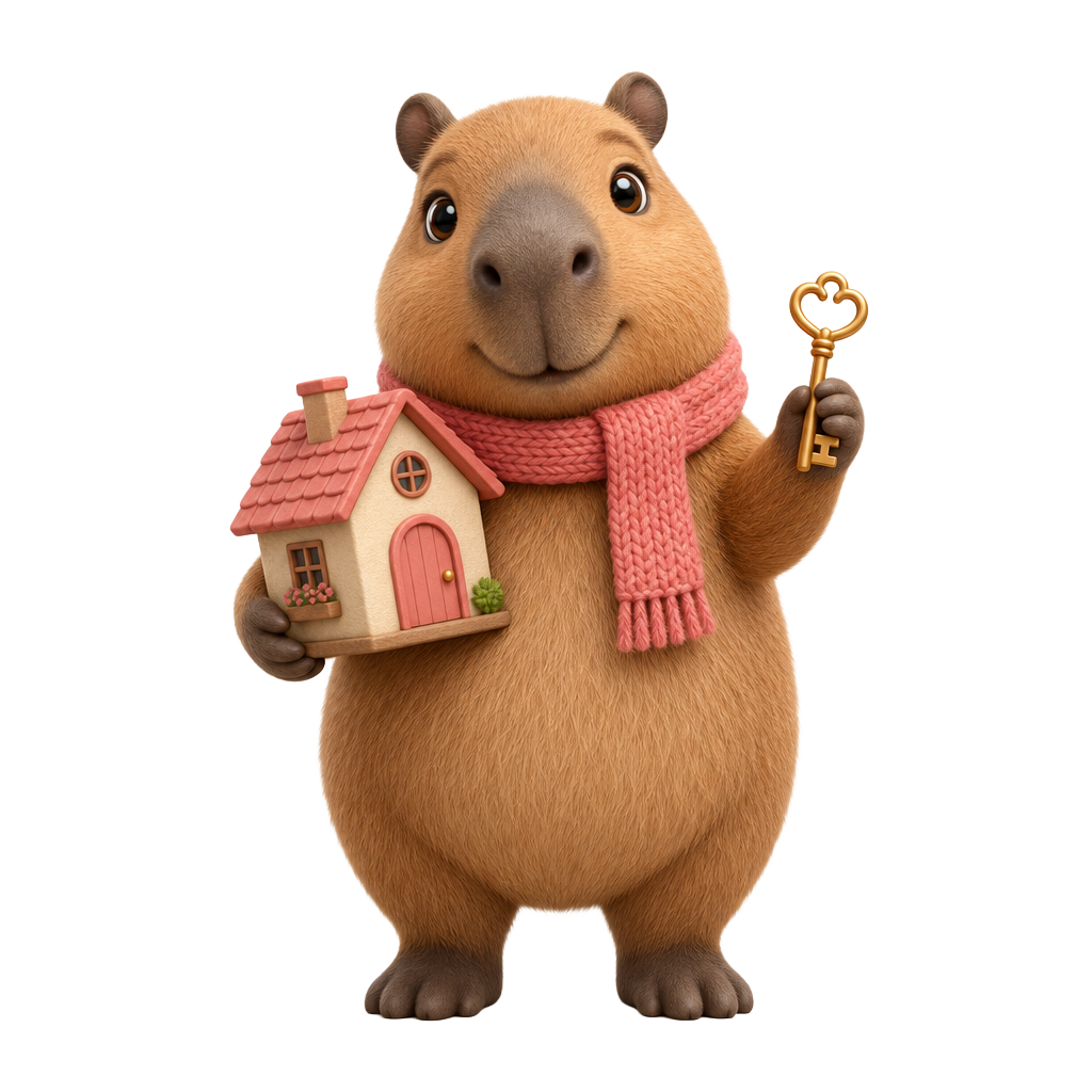 Kapi, la capibara de hipoteka.es, abriendo la puerta de su nueva casa
